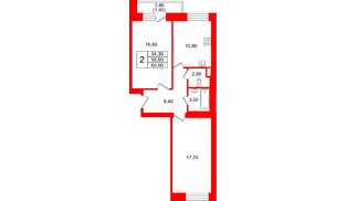 Квартира в ЖК «Новый мир», 2 комнатная, 58 м², 8 этаж