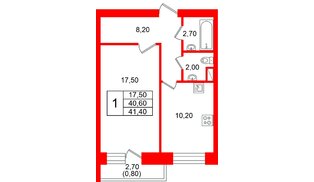 Квартира в ЖК «Новый мир», 1 комнатная, 40.6 м², 3 этаж
