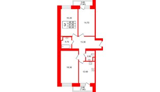 Квартира в ЖК Новый мир, 3 комнатная, 79.6 м², 2 этаж
