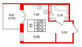 Квартира в ЖК Образцовый квартал, студия, 30.71 м², 4 этаж