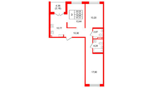 Квартира в ЖК Образцовый квартал, 3 комнатная, 74.94 м², 4 этаж