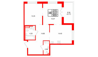 Квартира в ЖК Образцовый квартал, 2 комнатная, 65.67 м², 4 этаж