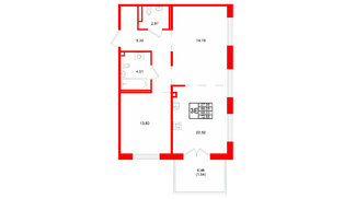 Квартира в ЖК Образцовый квартал, 2 комнатная, 68.03 м², 1 этаж