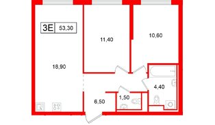 Квартира в ЖК Витебский парк, 2 комнатная, 53.3 м², 12 этаж