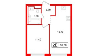 Квартира в ЖК Витебский парк, 1 комнатная, 35.6 м², 12 этаж