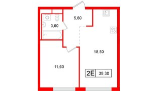Квартира в ЖК Витебский парк, 1 комнатная, 39.3 м², 3 этаж