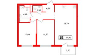 Квартира в ЖК Витебский парк, 2 комнатная, 57.9 м², 8 этаж