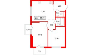 Квартира в ЖК Витебский парк, 2 комнатная, 55.7 м², 12 этаж