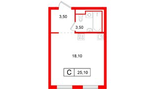 Квартира в ЖК Витебский парк, студия, 25.1 м², 4 этаж