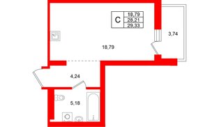 Квартира в ЖК «Брусника в Новоселье», студия, 29.33 м², 5 этаж