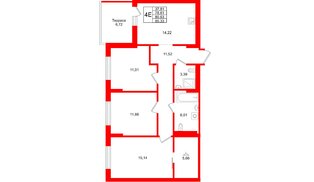 Квартира в ЖК «Брусника в Новоселье», 3 комнатная, 80.63 м², 8 этаж