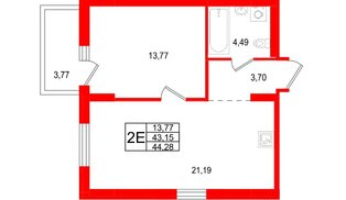 Квартира в ЖК Брусника в Новоселье, 1 комнатная, 44.28 м², 6 этаж