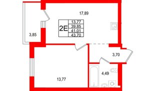 Квартира в ЖК «Брусника в Новоселье», 1 комнатная, 41.01 м², 7 этаж