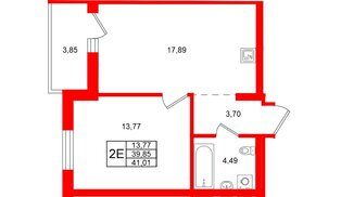 Квартира в ЖК «Брусника в Новоселье», 1 комнатная, 41.01 м², 5 этаж