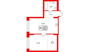 Квартира в ЖК «Брусника в Новоселье», 1 комнатная, 46.32 м², 1 этаж