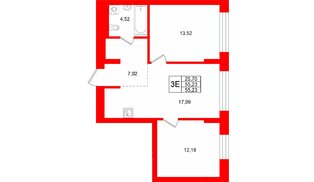 Квартира в ЖК «Брусника в Новоселье», 2 комнатная, 55.23 м², 1 этаж
