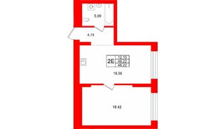 Квартира в ЖК «Брусника в Новоселье», 1 комнатная, 46.22 м², 1 этаж