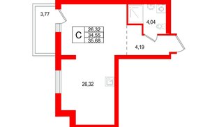 Квартира в ЖК «Брусника в Новоселье», студия, 35.68 м², 5 этаж