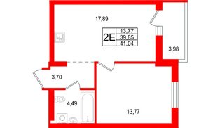 Квартира в ЖК «Брусника в Новоселье», 1 комнатная, 41.04 м², 5 этаж