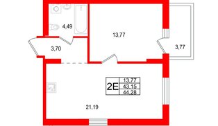 Квартира в ЖК «Брусника в Новоселье», 1 комнатная, 44.28 м², 5 этаж