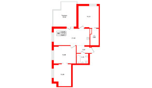 Квартира в ЖК Брусника в Новоселье, 2 комнатная, 82.81 м², 9 этаж