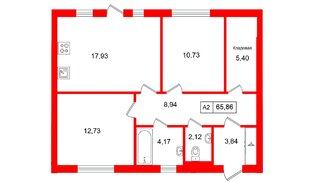 Квартира в ЖК СветЛО, 2 комнатная, 65.86 м², 1 этаж