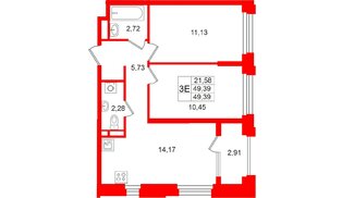 Квартира в ЖК «Кольский», 2 комнатная, 49.39 м², 9 этаж