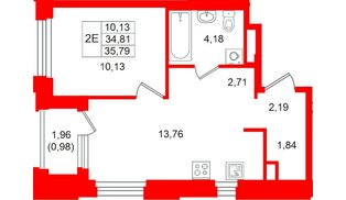 Квартира в ЖК «Кольский», 1 комнатная, 35.79 м², 12 этаж