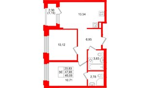 Квартира в ЖК «Кольский», 2 комнатная, 49.08 м², 15 этаж