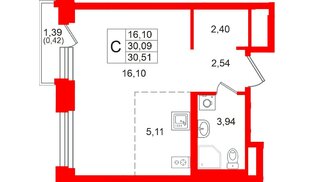 Квартира в ЖК «Кольский», студия, 30.51 м², 12 этаж