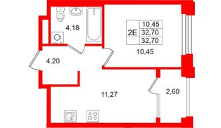 Квартира в ЖК «Кольский», 1 комнатная, 32.7 м², 15 этаж