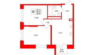 Квартира в ЖК «Кольский», 2 комнатная, 49.52 м², 9 этаж