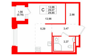 Квартира в ЖК GloraX Кольский, студия, 29.85 м², 2 этаж