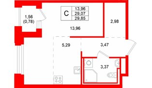 Квартира в ЖК «Кольский», студия, 29.85 м², 11 этаж