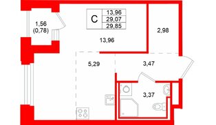 Квартира в ЖК «Кольский», студия, 29.85 м², 15 этаж