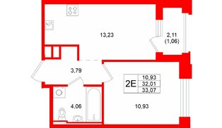 Квартира в ЖК «Кольский», 1 комнатная, 33.07 м², 12 этаж