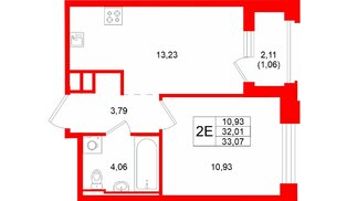 Квартира в ЖК «Кольский», 1 комнатная, 33.07 м², 14 этаж