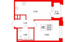 Квартира в ЖК «Кольский», 1 комнатная, 33.07 м², 15 этаж