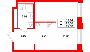 Квартира в ЖК «Кольский», студия, 29.3 м², 13 этаж