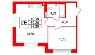 Квартира в ЖК Большая Охта, 1 комнатная, 39.2 м², 3 этаж