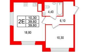 Квартира в ЖК Большая Охта, 1 комнатная, 39.6 м², 9 этаж