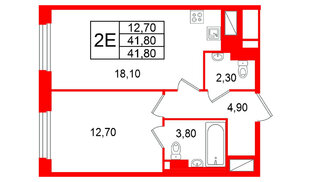 Квартира в ЖК Большая Охта, 1 комнатная, 41.8 м², 4 этаж