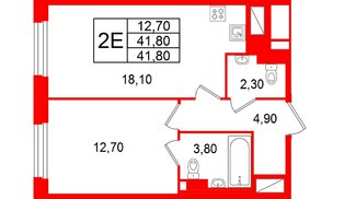Квартира в ЖК Большая Охта, 1 комнатная, 41.8 м², 6 этаж