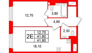Квартира в ЖК Большая Охта, 1 комнатная, 41.8 м², 9 этаж