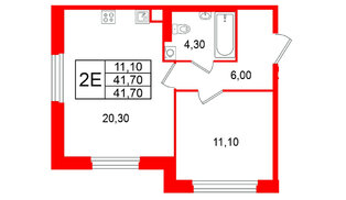 Квартира в ЖК Большая Охта, 1 комнатная, 41.7 м², 3 этаж
