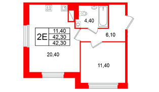 Квартира в ЖК Большая Охта, 1 комнатная, 42.3 м², 4 этаж
