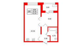 Квартира в ЖК Сибирь, 1 комнатная, 43.5 м², 11 этаж