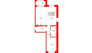 Квартира в ЖК «Сибирь», 2 комнатная, 67.7 м², 10 этаж