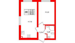 Квартира в ЖК «Морская миля», 1 комнатная, 35.25 м², 20 этаж