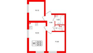 Квартира в ЖК 'Морская миля', 2 комнатная, 47.16 м², 14 этаж